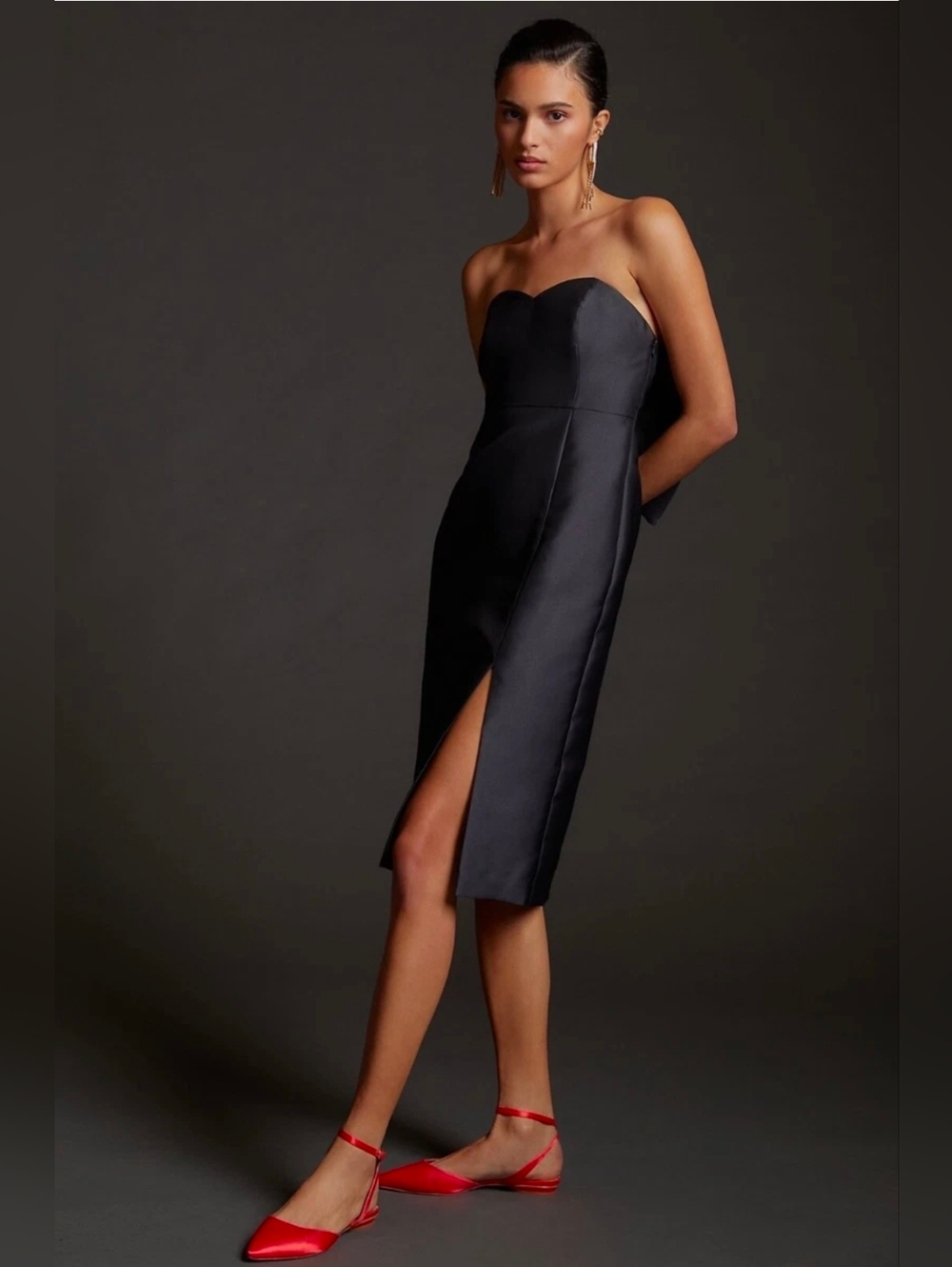 Anthropolgie Strapless Black Midi Dress with Side Slit